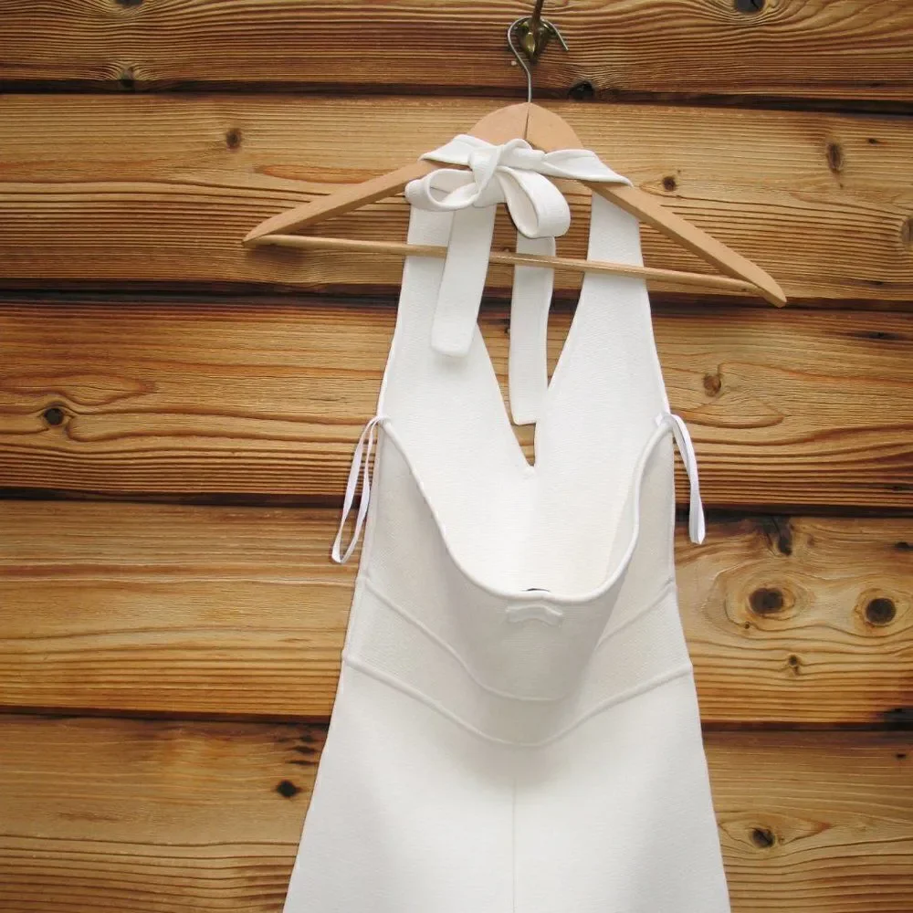 Scanlan Theodore Ivory Crepe Halter Dress - Picture 7 of 10